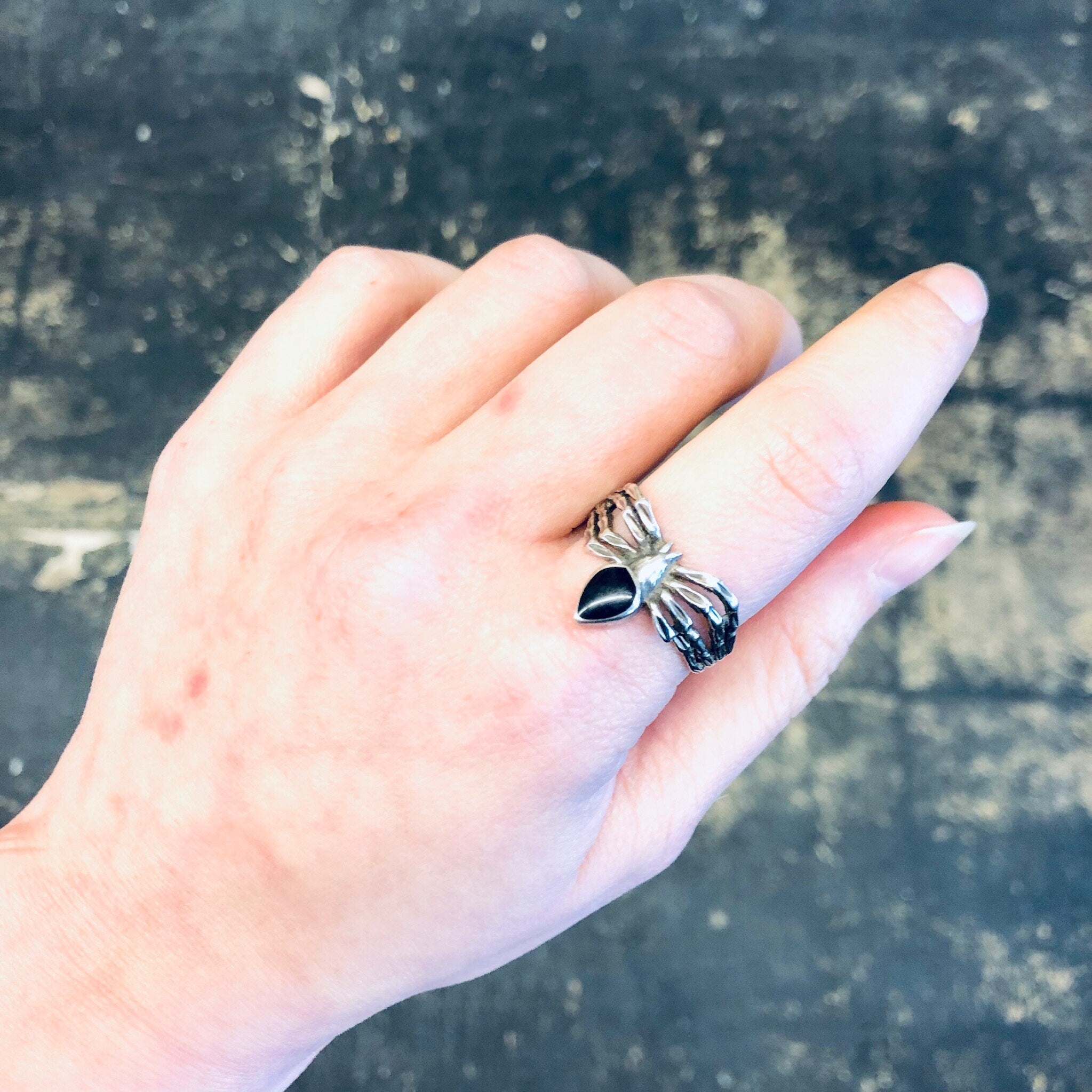 Vintage Silver Ring, Spider Ring, Black Onyx Ring, Vintage Jewelry, Unique Jewelry, Spider Jewelry, Goth Ring, Black and Silver, 925 Ring
