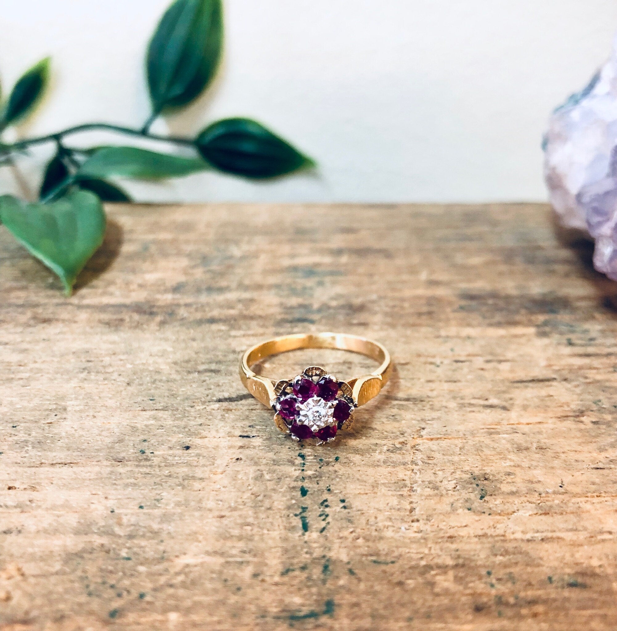 Vintage Gold Ring, Ruby Ring, Ruby Flower Ring, 18 Karat Gold, Yellow Gold Ring, Gold Jewelry, Vintage Jewelry, Red Gold, Engagement Ring