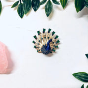 Boucher Peacock Pin, Vintage Brooch, Peacock Brooch, Signed Boucher Pin, Blue Gemstones, Gold Toned Pin, Green Beads, Peacock Jewelry, Bird