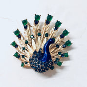 Boucher Peacock Pin, Vintage Brooch, Peacock Brooch, Signed Boucher Pin, Blue Gemstones, Gold Toned Pin, Green Beads, Peacock Jewelry, Bird
