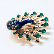 Boucher Peacock Pin, Vintage Brooch, Peacock Brooch, Signed Boucher Pin, Blue Gemstones, Gold Toned Pin, Green Beads, Peacock Jewelry, Bird