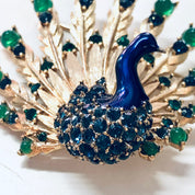 Boucher Peacock Pin, Vintage Brooch, Peacock Brooch, Signed Boucher Pin, Blue Gemstones, Gold Toned Pin, Green Beads, Peacock Jewelry, Bird