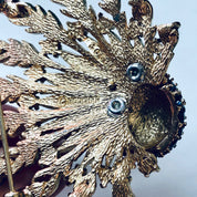 Boucher Peacock Pin, Vintage Brooch, Peacock Brooch, Signed Boucher Pin, Blue Gemstones, Gold Toned Pin, Green Beads, Peacock Jewelry, Bird