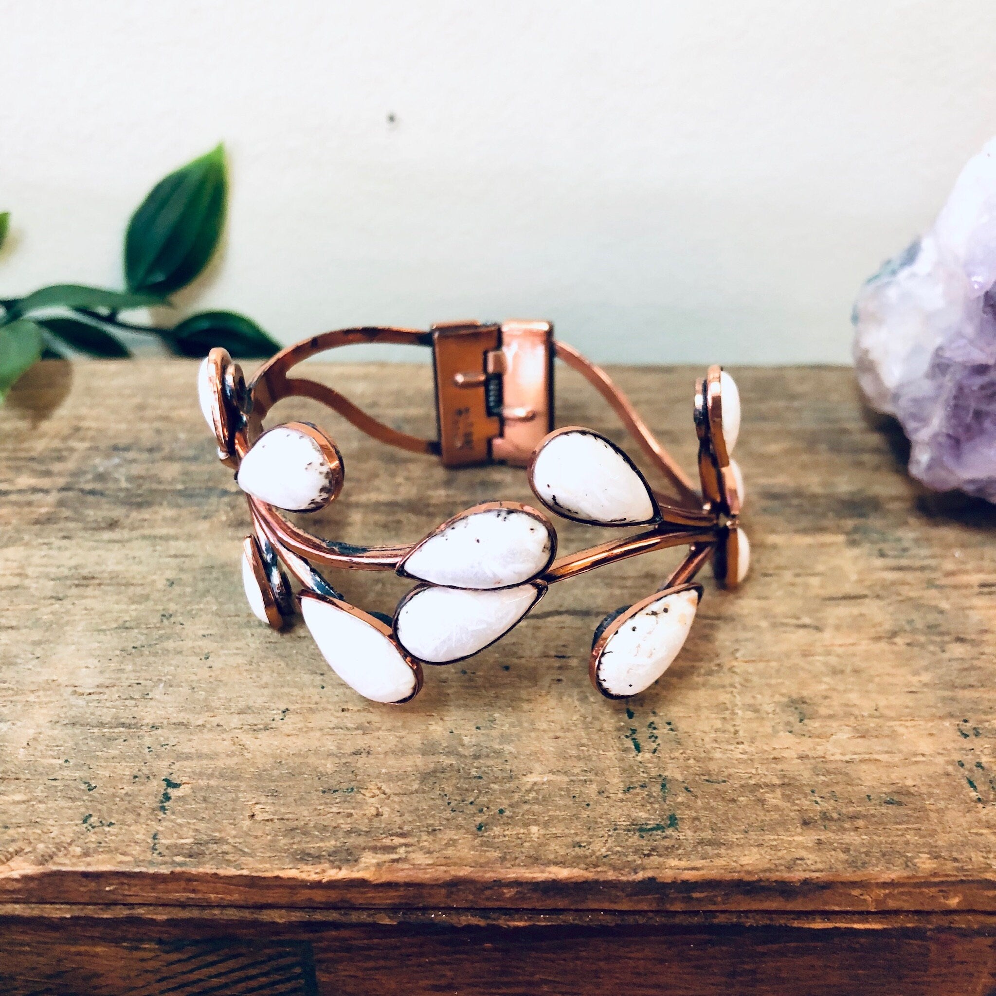 Matisse Copper, Vintage Matisse, Vintage Jewelry Set, Vintage Brooch, Vintage Bracelet, White Enamel, Hinge Cuff, Matisse, Matisse Renoir
