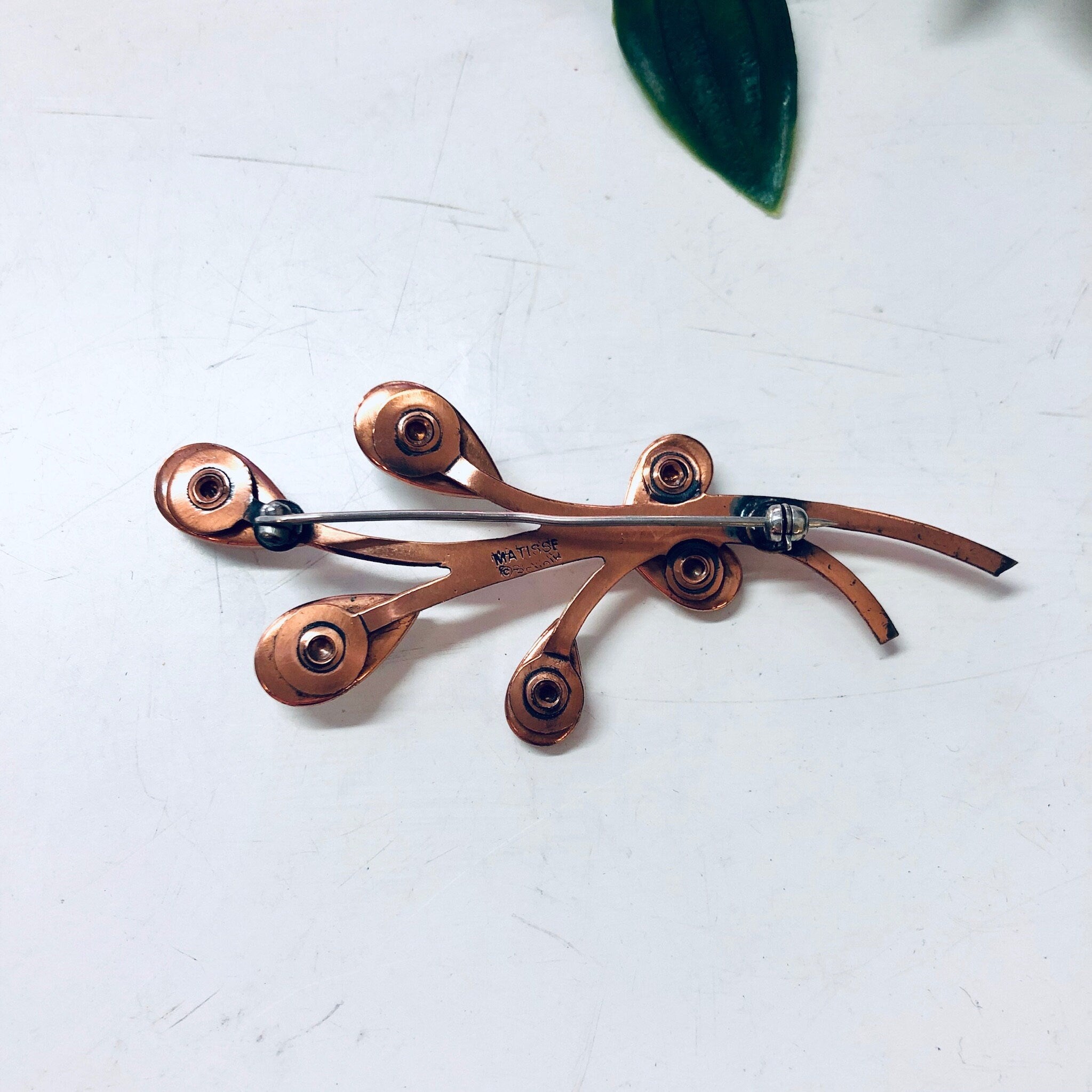 Matisse Copper, Vintage Matisse, Vintage Jewelry Set, Vintage Brooch, Vintage Bracelet, White Enamel, Hinge Cuff, Matisse, Matisse Renoir
