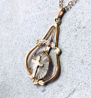 Vintage Necklace, Gold Necklace, Gold Toned Jewelry, Religious Jewelry, Religious Pendant, Cross Pendant, Unique Jewelry, Gold Filled, Chain