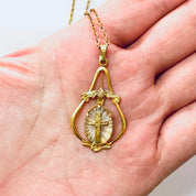 Vintage Necklace, Gold Necklace, Gold Toned Jewelry, Religious Jewelry, Religious Pendant, Cross Pendant, Unique Jewelry, Gold Filled, Chain