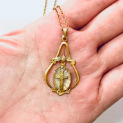Vintage Necklace, Gold Necklace, Gold Toned Jewelry, Religious Jewelry, Religious Pendant, Cross Pendant, Unique Jewelry, Gold Filled, Chain