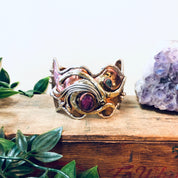 Vintage Bracelet, Cuff Bracelet, Abstract Jewelry, Copper Toned Cuff, Brass Toned Cuff, Pink and Green, Unique Jewelry, Large Bracelet,
