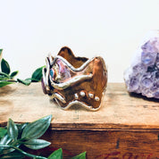 Vintage Bracelet, Cuff Bracelet, Abstract Jewelry, Copper Toned Cuff, Brass Toned Cuff, Pink and Green, Unique Jewelry, Large Bracelet,