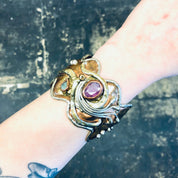 Vintage Bracelet, Cuff Bracelet, Abstract Jewelry, Copper Toned Cuff, Brass Toned Cuff, Pink and Green, Unique Jewelry, Large Bracelet,