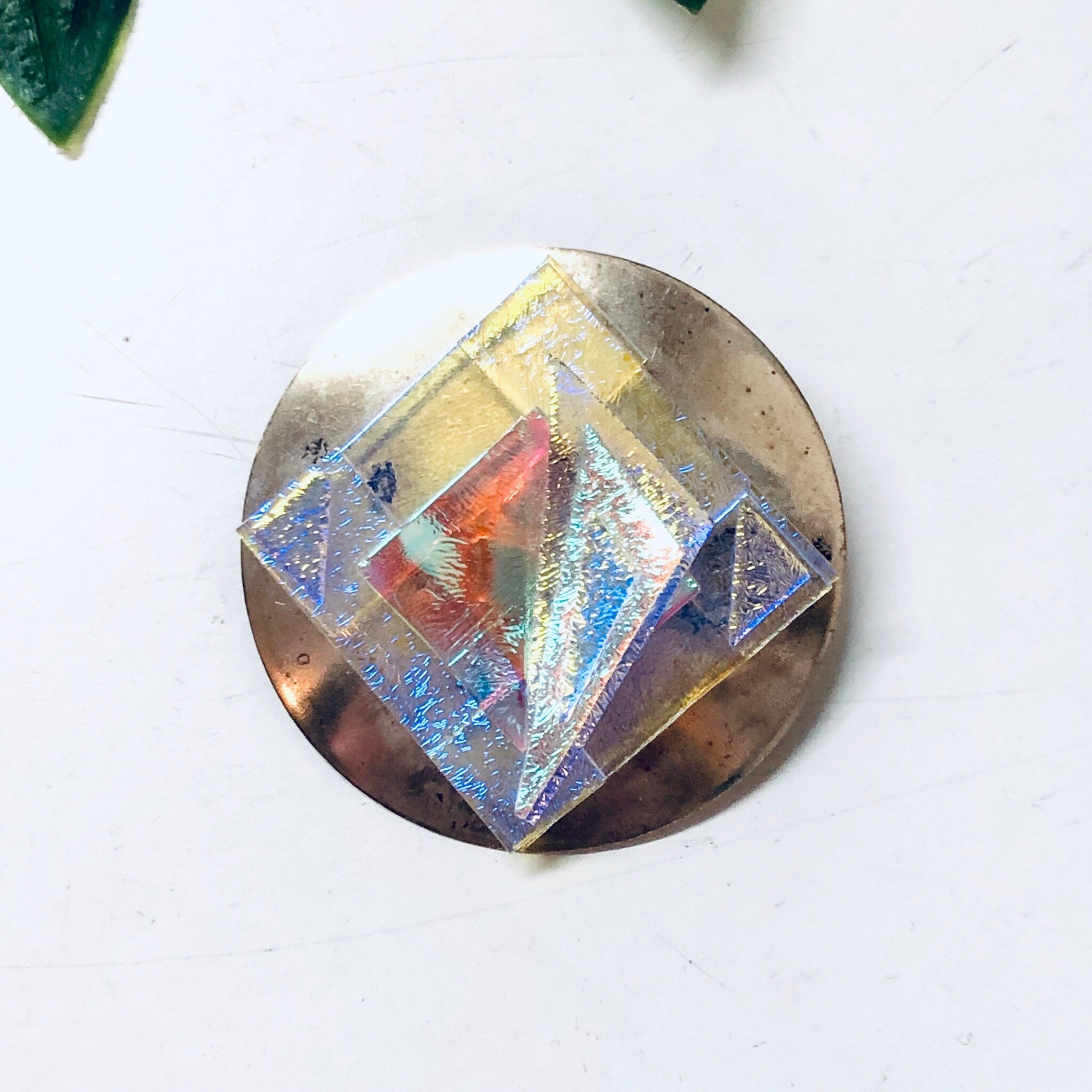 Vintage Brooch, Costume Jewelry, Iridescent Brooch, Silver and White, 80s jewelry, 1980s Fashion, Round Brooch, Vintage Pendant, Necklace