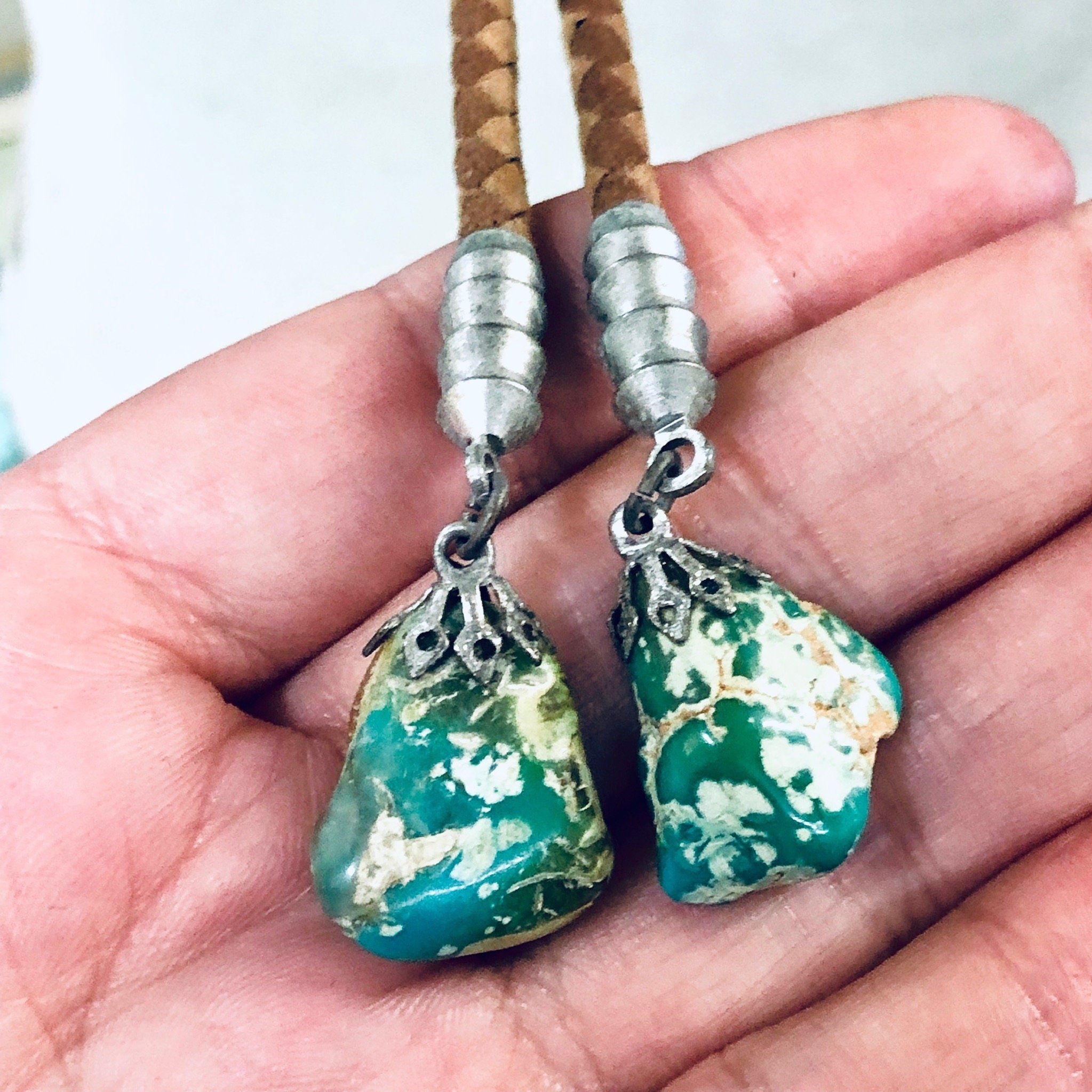 Vintage Bolo Tie, Turquoise Jewelry, Vintage Jewelry, Bolo Tie, Unique Jewelry, Statement Jewelry, Brown and Green, Southwestern Style, Blue