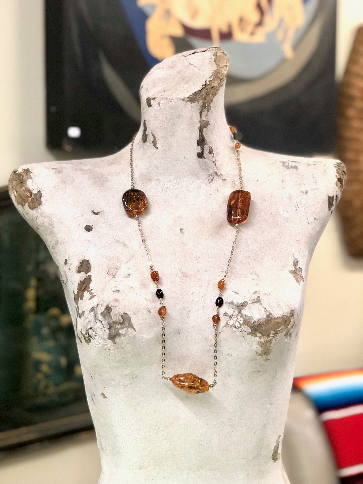 Vintage Necklace, Long Necklace, Amber Jewelry, Gold Plated Silver, Silver Chain, Long Chain, Vintage Jewelry, Unique Jewelry, Amber Beads