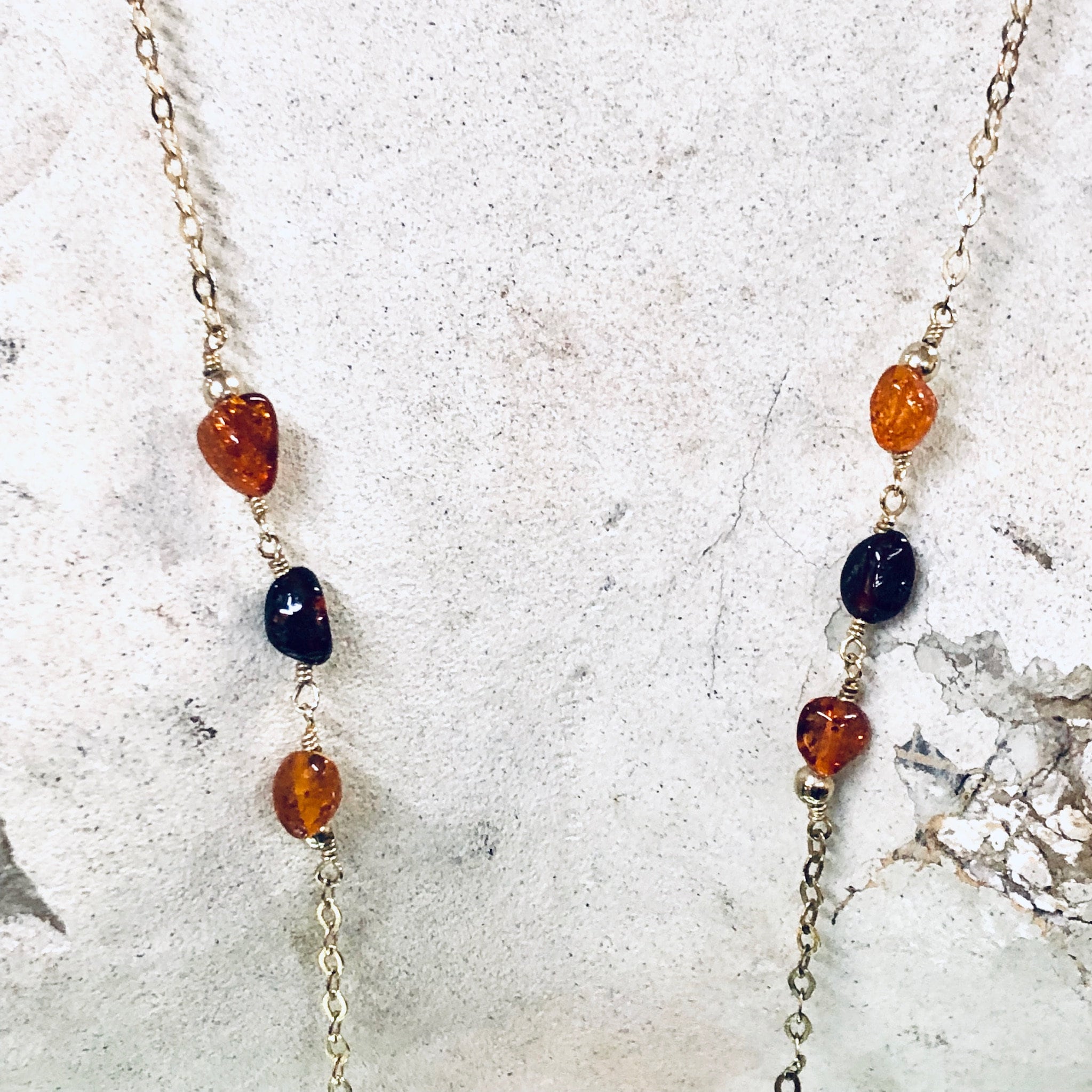 Vintage Necklace, Long Necklace, Amber Jewelry, Gold Plated Silver, Silver Chain, Long Chain, Vintage Jewelry, Unique Jewelry, Amber Beads