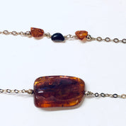 Vintage Necklace, Long Necklace, Amber Jewelry, Gold Plated Silver, Silver Chain, Long Chain, Vintage Jewelry, Unique Jewelry, Amber Beads