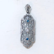 Vintage Gold Pendant, 14K White Gold, 14 Karat Gold, Diamond Pendant, Blue Topaz, Aquamarine Jewelry, Vintage Jewelry, Art Deco Pendant