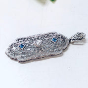Vintage Gold Pendant, 14K White Gold, 14 Karat Gold, Diamond Pendant, Blue Topaz, Aquamarine Jewelry, Vintage Jewelry, Art Deco Pendant