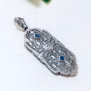 Vintage Gold Pendant, 14K White Gold, 14 Karat Gold, Diamond Pendant, Blue Topaz, Aquamarine Jewelry, Vintage Jewelry, Art Deco Pendant