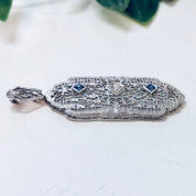 Vintage Gold Pendant, 14K White Gold, 14 Karat Gold, Diamond Pendant, Blue Topaz, Aquamarine Jewelry, Vintage Jewelry, Art Deco Pendant