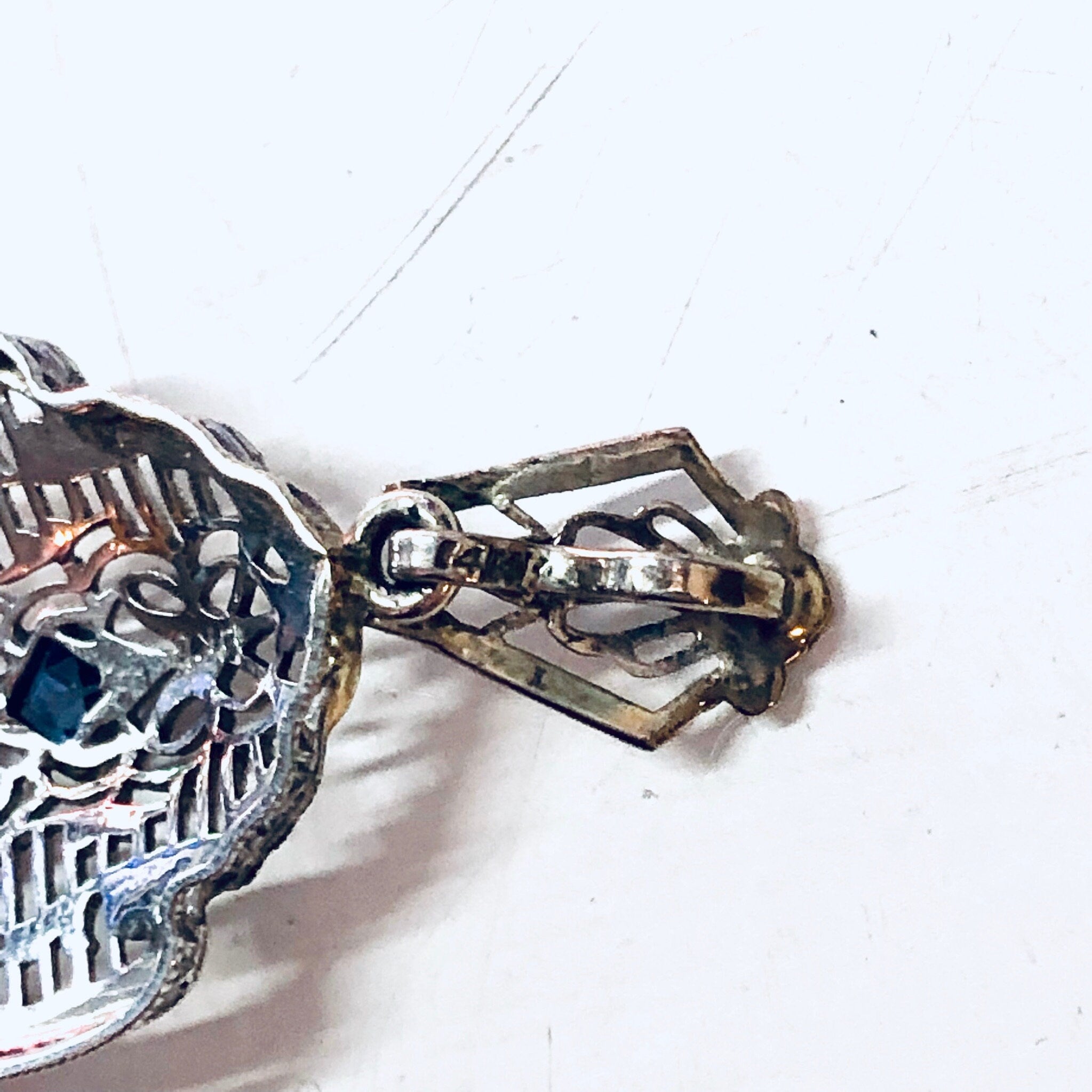 Vintage Gold Pendant, 14K White Gold, 14 Karat Gold, Diamond Pendant, Blue Topaz, Aquamarine Jewelry, Vintage Jewelry, Art Deco Pendant