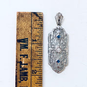 Vintage Gold Pendant, 14K White Gold, 14 Karat Gold, Diamond Pendant, Blue Topaz, Aquamarine Jewelry, Vintage Jewelry, Art Deco Pendant