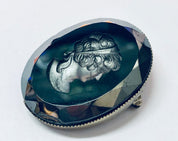 Vintage Cameo, Black Cameo, Unique Cameo, Cameo Brooch, Vintage Brooch, Vintage Pin, Silver and Black, Silver Toned Cameo, Etched Cameo,