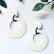 Vintage Earrings, Plastic Earrings, Costume Jewelry, Large Earrings, Dangle Earrings, Pierced Ears, White and Black, Minimalist, 70s Jewelry