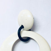 Vintage Earrings, Plastic Earrings, Costume Jewelry, Large Earrings, Dangle Earrings, Pierced Ears, White and Black, Minimalist, 70s Jewelry