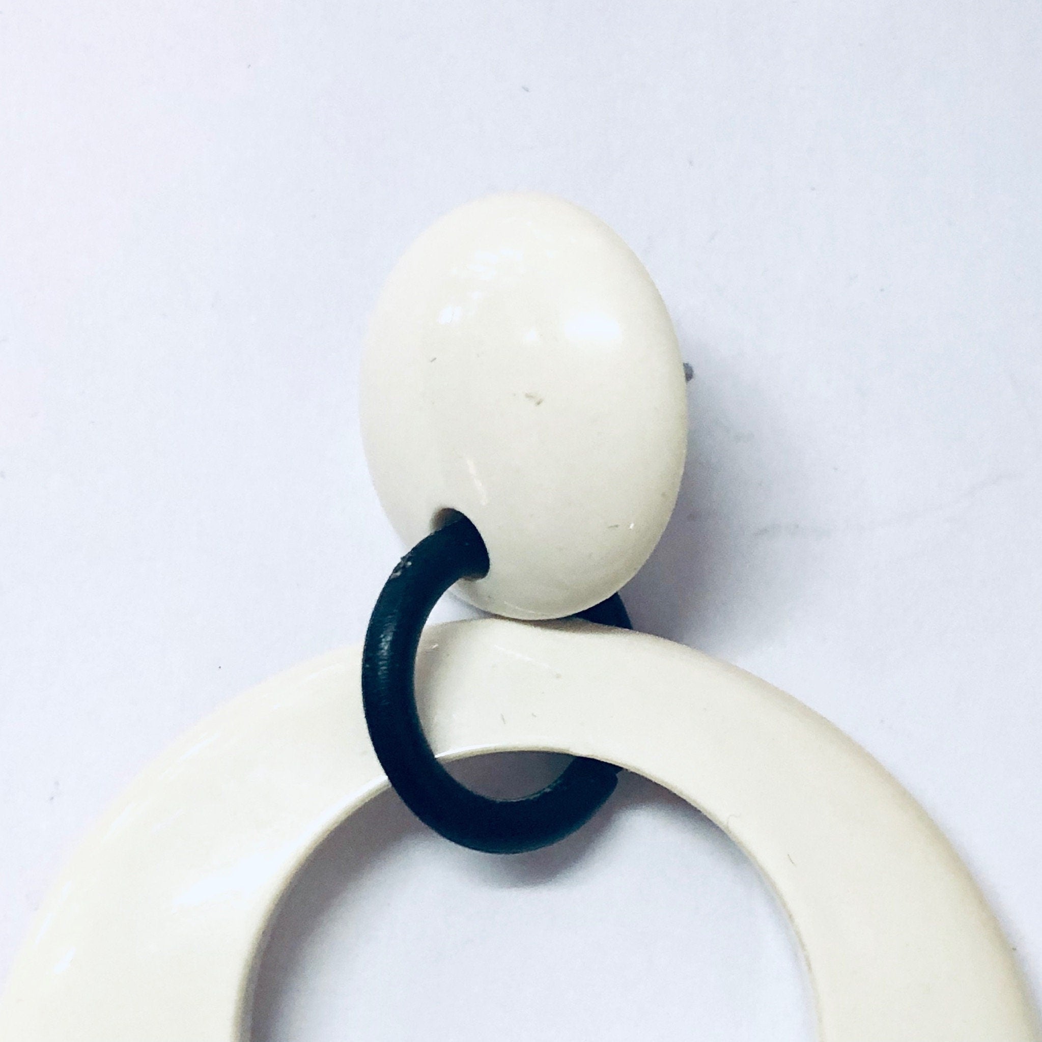 Vintage Earrings, Plastic Earrings, Costume Jewelry, Large Earrings, Dangle Earrings, Pierced Ears, White and Black, Minimalist, 70s Jewelry