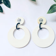 Vintage Earrings, Plastic Earrings, Costume Jewelry, Large Earrings, Dangle Earrings, Pierced Ears, White and Black, Minimalist, 70s Jewelry