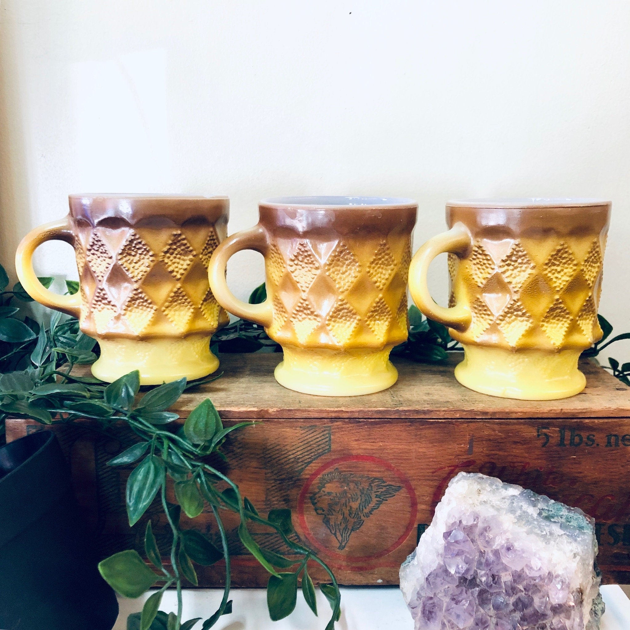 Vintage Mugs, Fire King Mugs, Anchor Hocking Mugs, Gradient Mugs, Ombre Mugs, Stacking Mugs, Set of Three, Retro Home Decor, 1950s Mugs, Tea