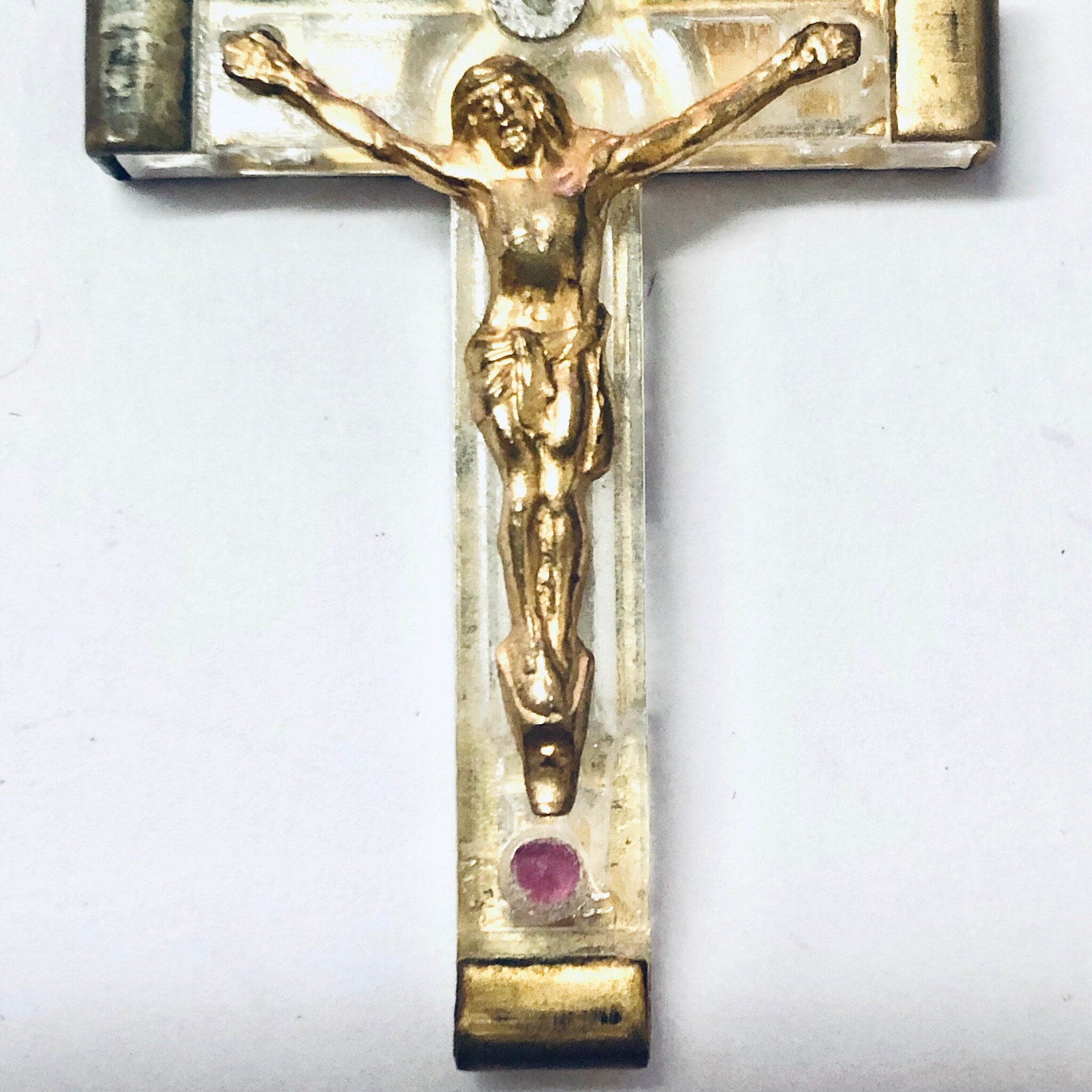Cross Pendant, Religious Jewelry, Vintage Jewelry, Crucifix Pendant, Gold Toned Pendant, Clear Cross, Vintage Necklace, Religious Pendant