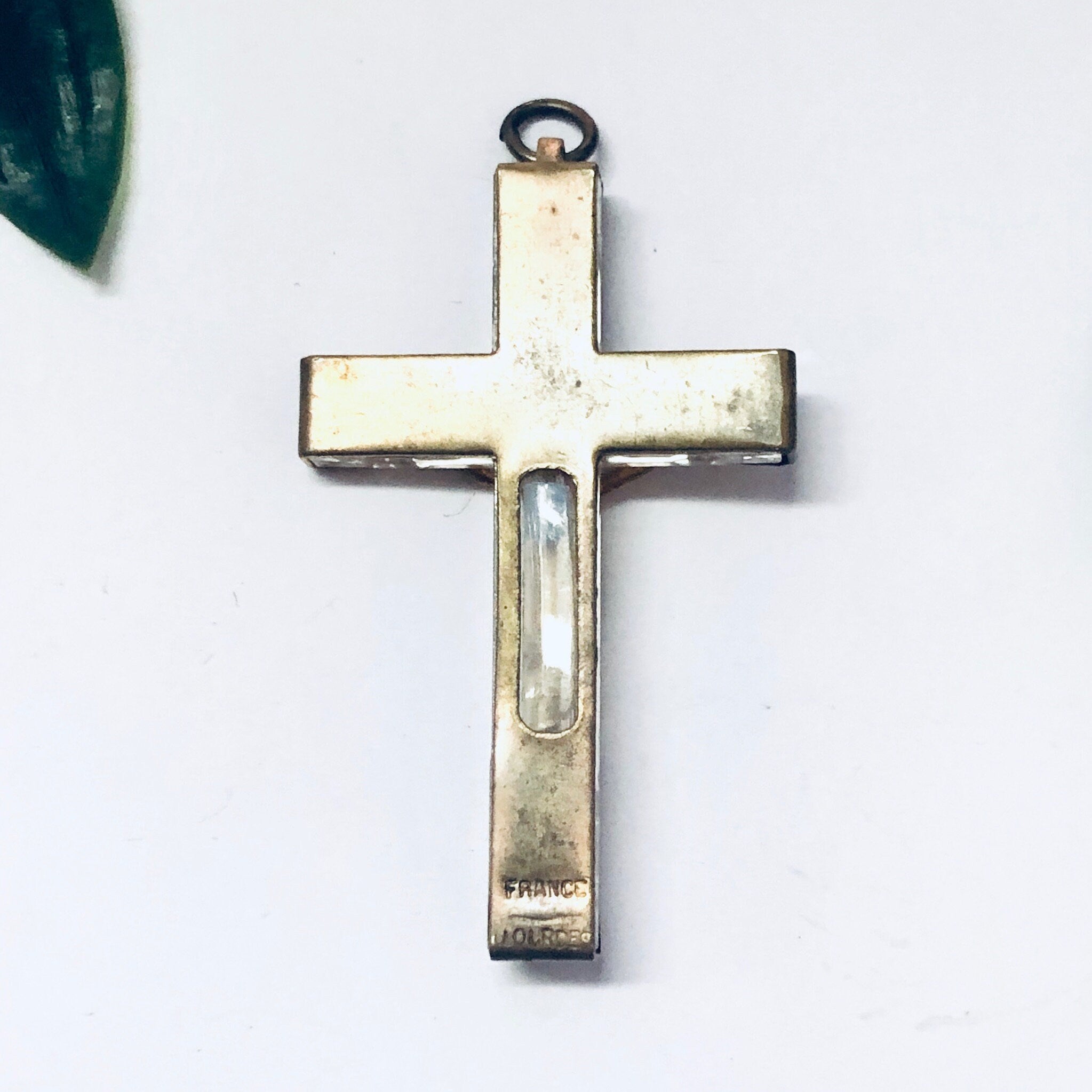 Cross Pendant, Religious Jewelry, Vintage Jewelry, Crucifix Pendant, Gold Toned Pendant, Clear Cross, Vintage Necklace, Religious Pendant