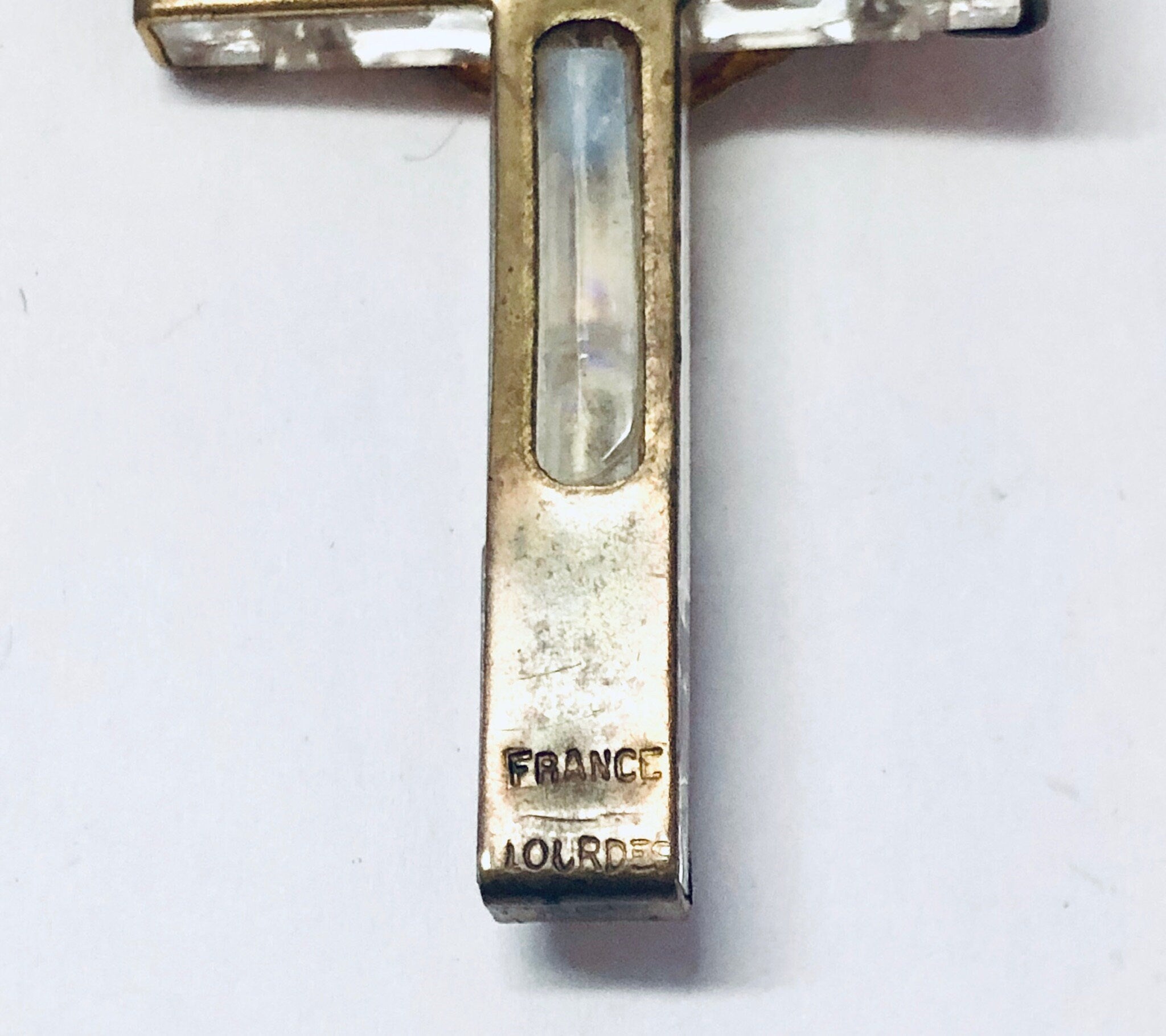 Cross Pendant, Religious Jewelry, Vintage Jewelry, Crucifix Pendant, Gold Toned Pendant, Clear Cross, Vintage Necklace, Religious Pendant