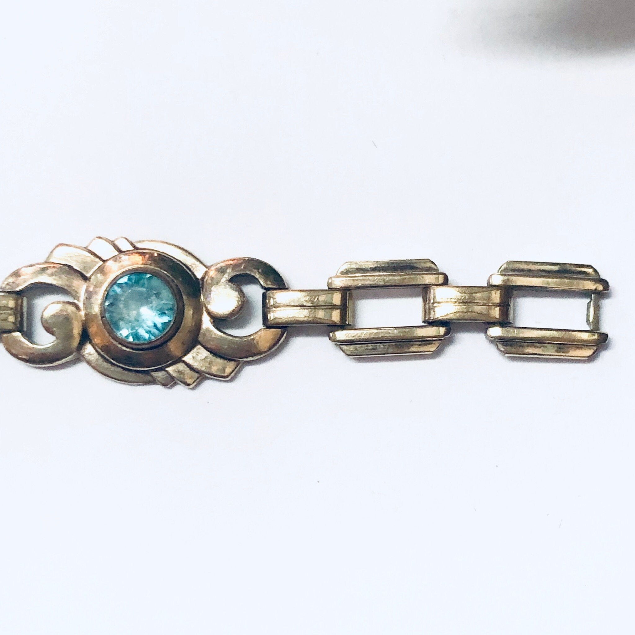 Vintage Bracelet, Link Bracelet, Costume Jewelry, Vintage Jewelry, Blue Gemstone, Blue and Gold, Gold Toned Jewelry, Unique Bracelet, Blue