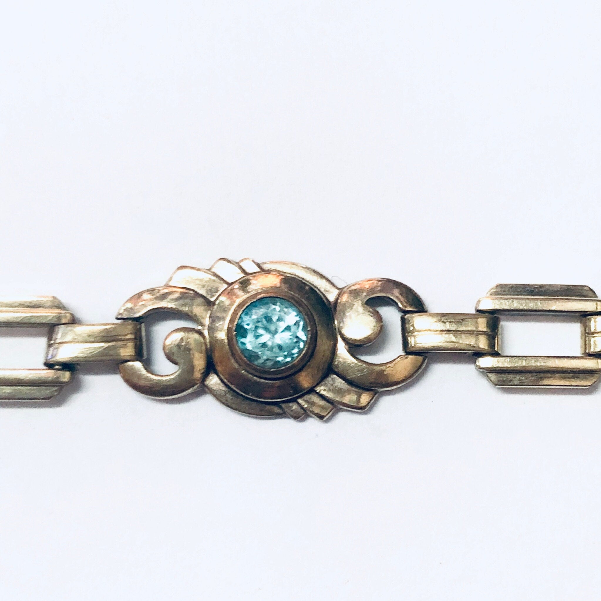 Vintage Bracelet, Link Bracelet, Costume Jewelry, Vintage Jewelry, Blue Gemstone, Blue and Gold, Gold Toned Jewelry, Unique Bracelet, Blue