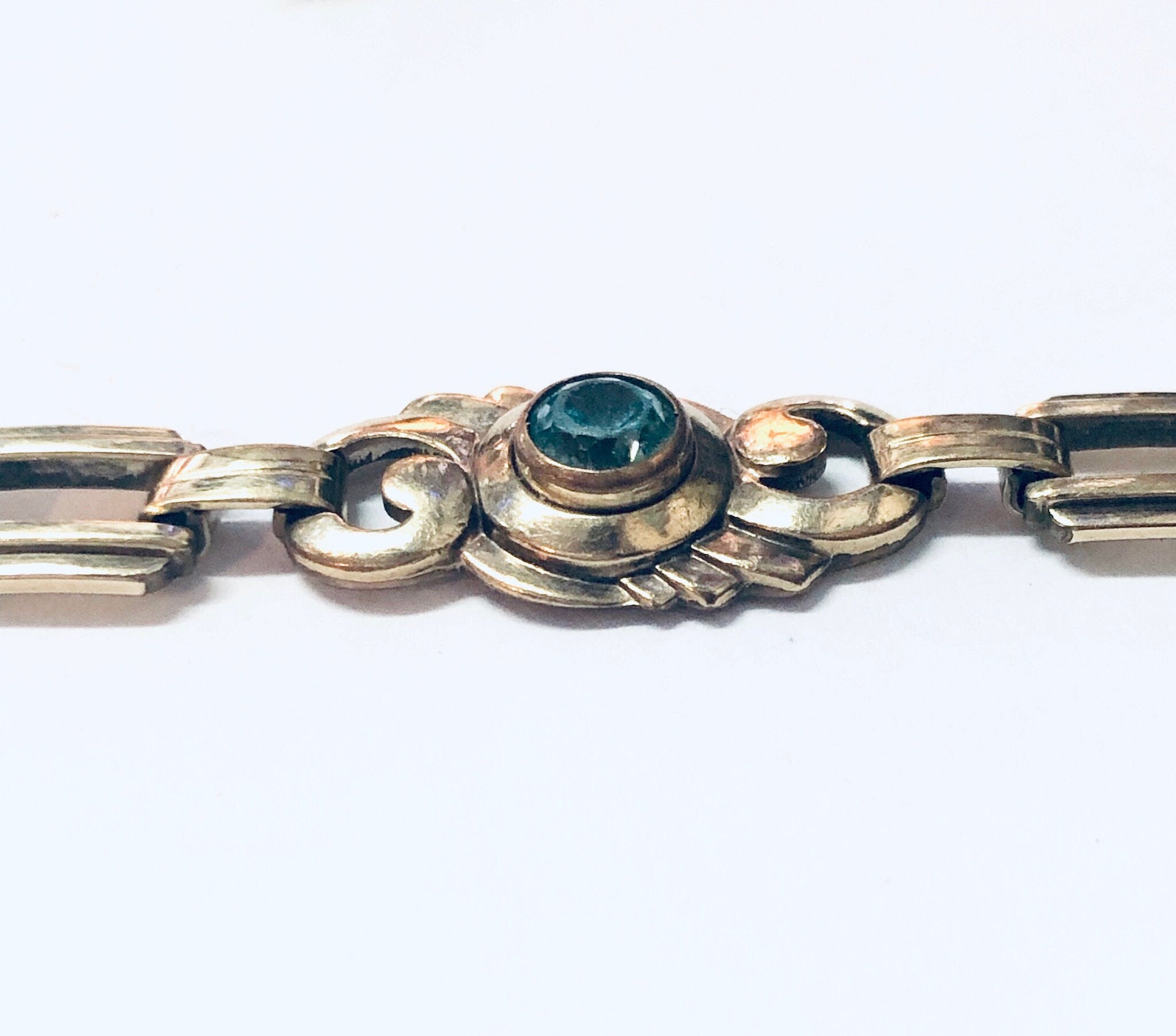 Vintage Bracelet, Link Bracelet, Costume Jewelry, Vintage Jewelry, Blue Gemstone, Blue and Gold, Gold Toned Jewelry, Unique Bracelet, Blue