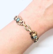 Vintage Bracelet, Link Bracelet, Costume Jewelry, Vintage Jewelry, Blue Gemstone, Blue and Gold, Gold Toned Jewelry, Unique Bracelet, Blue