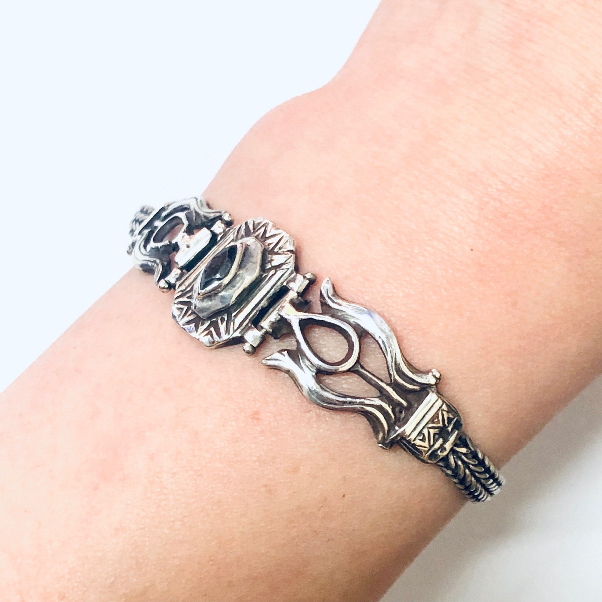 Vintage Bracelet, Silver Bracelet, Unique Jewelry, Red gemstone, Garnet Jewelry, Goth Style Jewelry, Graduation Gift, Gift for Graduate