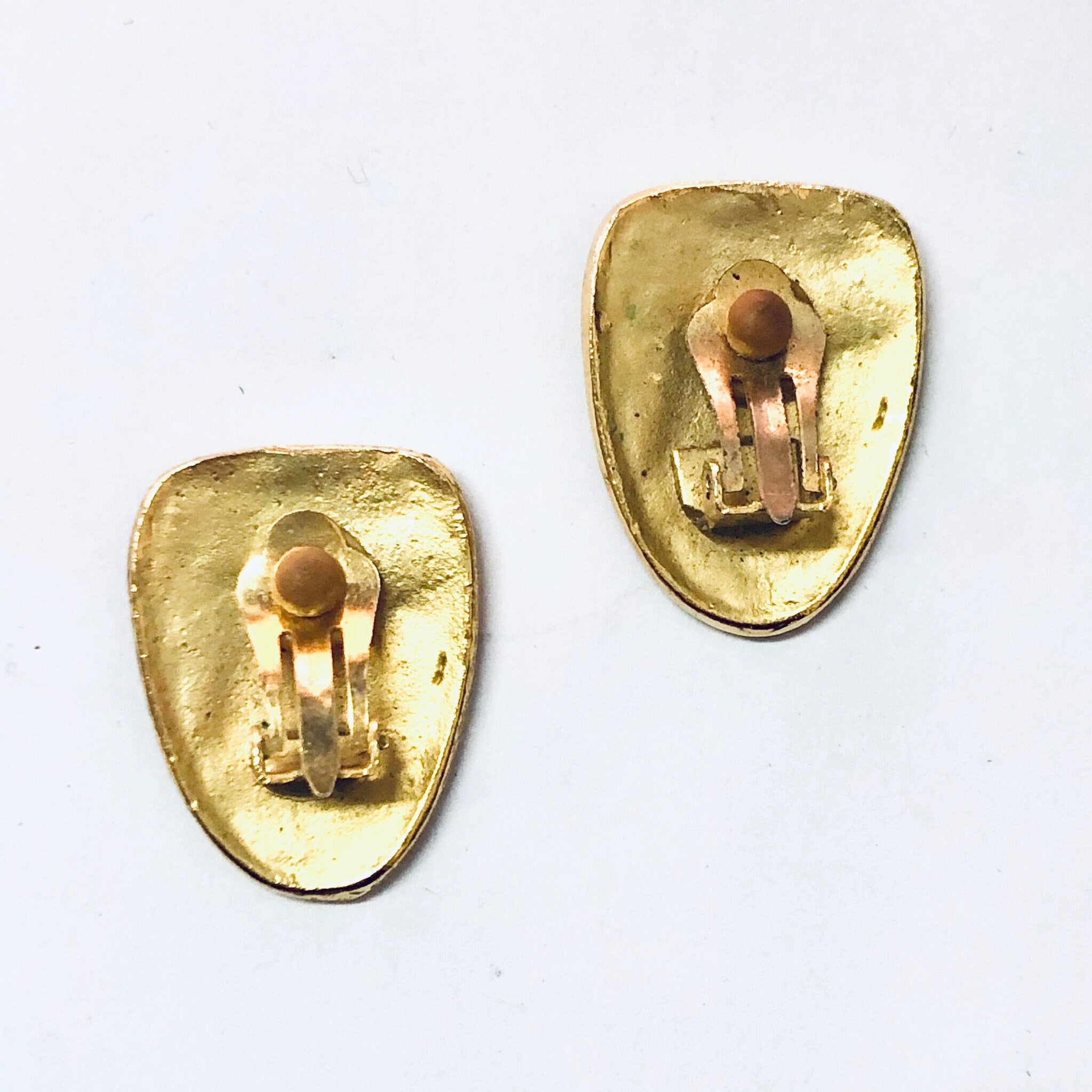 Vintage Earrings, Clip On Earrings, Face Earrings, Mask Jewelry, Abstract Jewelry, Unique Jewelry, Vintage Jewelry, Gold Toned Earrings