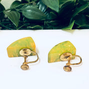 Vintage Earrings, Screw Back Earrings, Green and Yellow, Neon Earrings, Bakelite Jewelry, Costume Jewelry, Vintage Jewelry, Neon Green
