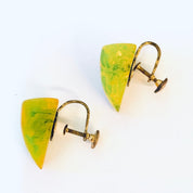 Vintage Earrings, Screw Back Earrings, Green and Yellow, Neon Earrings, Bakelite Jewelry, Costume Jewelry, Vintage Jewelry, Neon Green