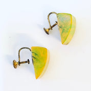 Vintage Earrings, Screw Back Earrings, Green and Yellow, Neon Earrings, Bakelite Jewelry, Costume Jewelry, Vintage Jewelry, Neon Green
