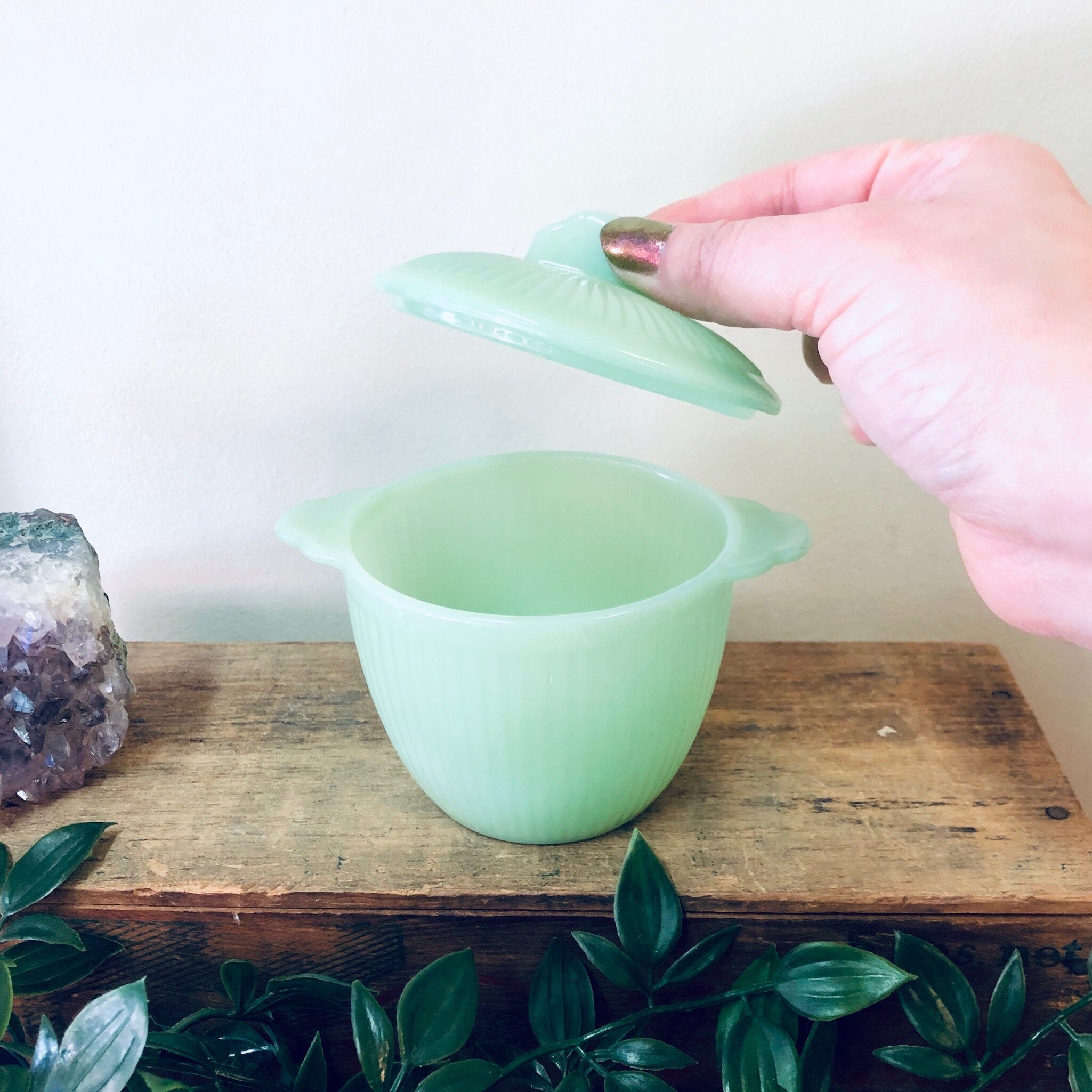 Fire King Jane Ray Jadeite Cream and Sugar Bowl, Vintage Jadeite Creamer Sugar Set, Fire King Collectible Glassware, Green Milk Glass, Green