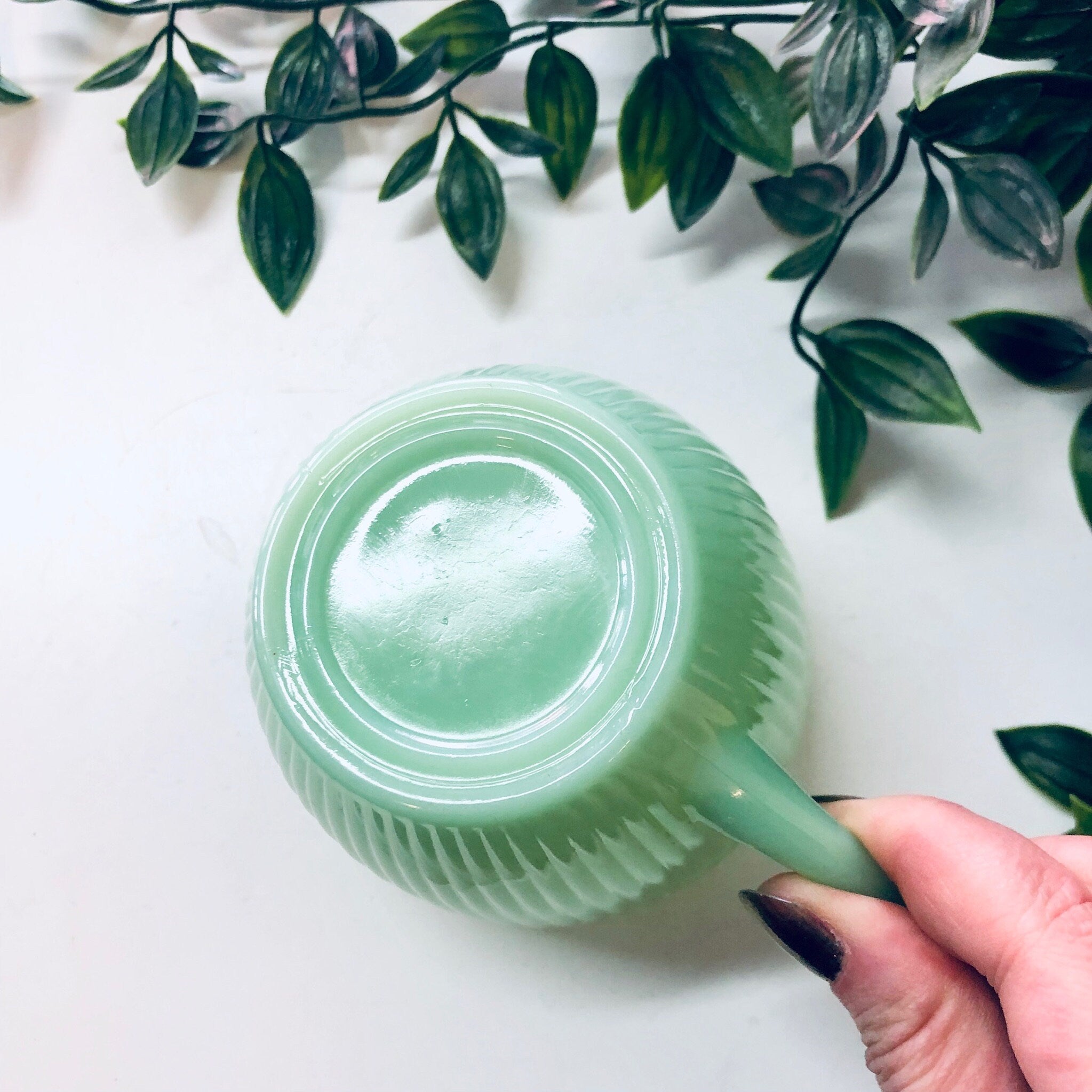 Fire King Jane Ray Jadeite Cream and Sugar Bowl, Vintage Jadeite Creamer Sugar Set, Fire King Collectible Glassware, Green Milk Glass, Green