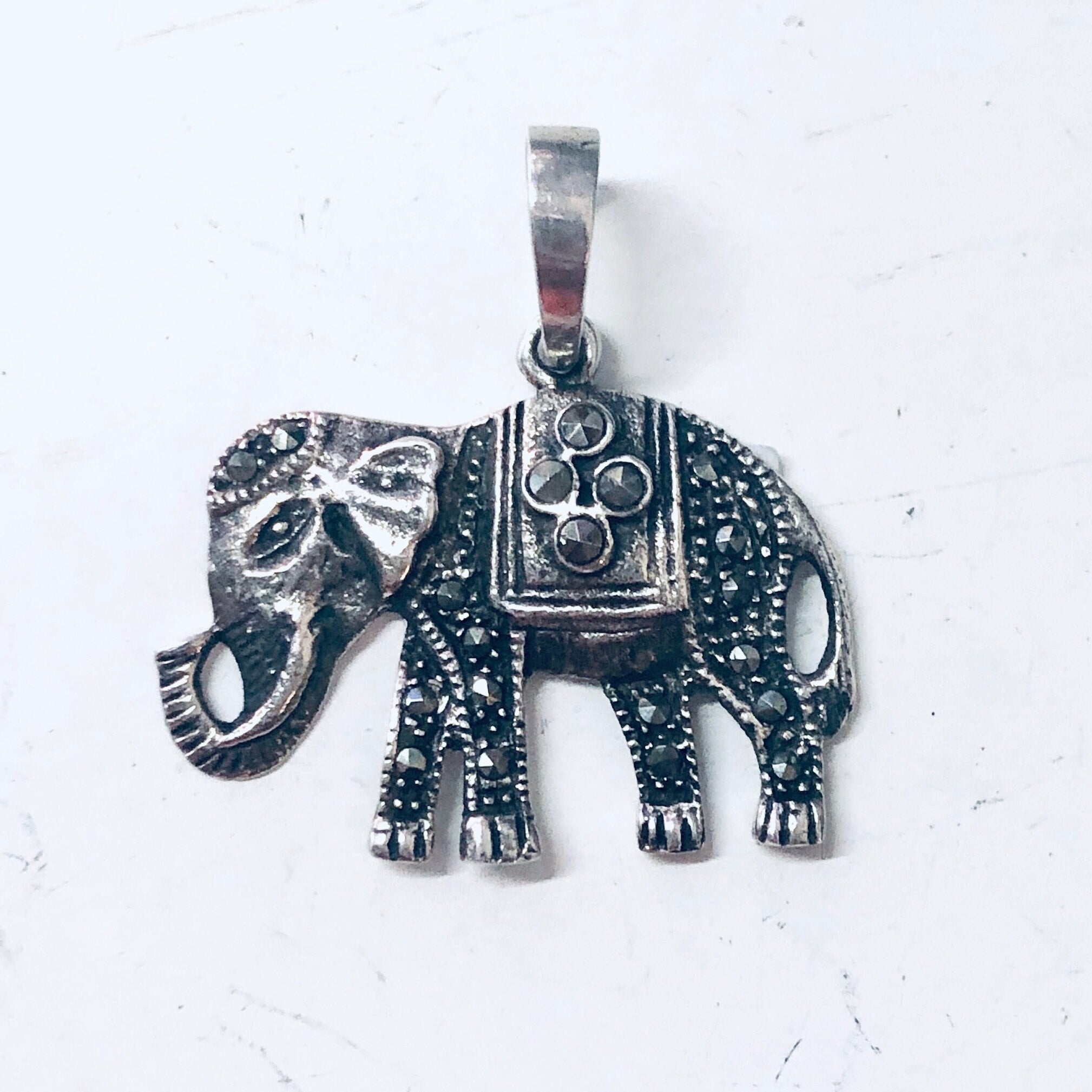 Vintage Pendant, Elephant Pendant, Vintage Necklace, Marcasite Jewelry, Vintage Jewelry, Little Pendant, 925 Pendant, Silver Elephant, Cute