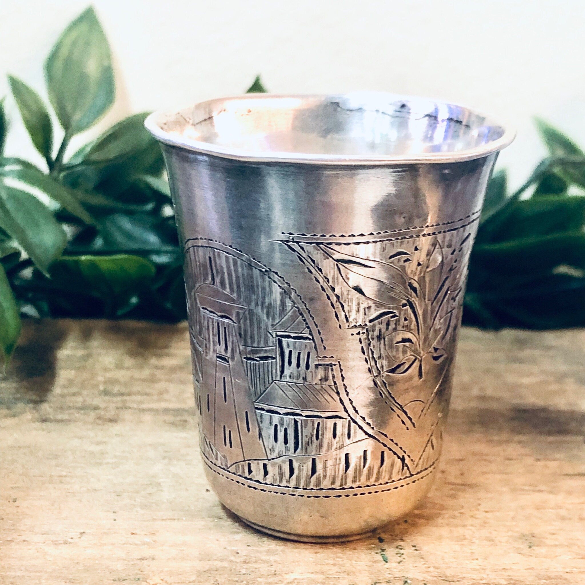 Vintage Shot Glass, Silver Shot Glass, Etched Silver, Vintage Home Decor, Vintage Barware, Unique Home Decor, Collectible Barware, Booze