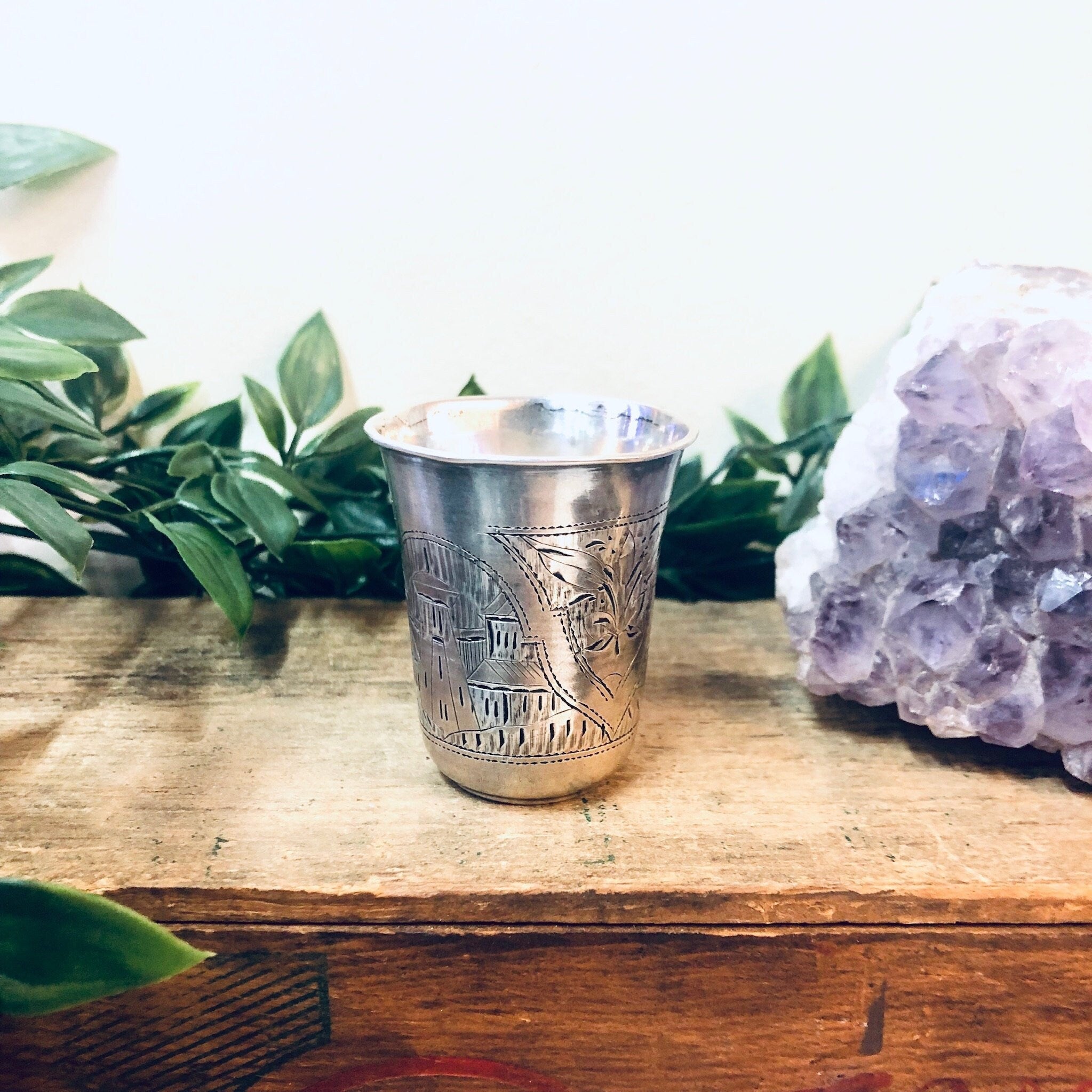 Vintage Shot Glass, Silver Shot Glass, Etched Silver, Vintage Home Decor, Vintage Barware, Unique Home Decor, Collectible Barware, Booze
