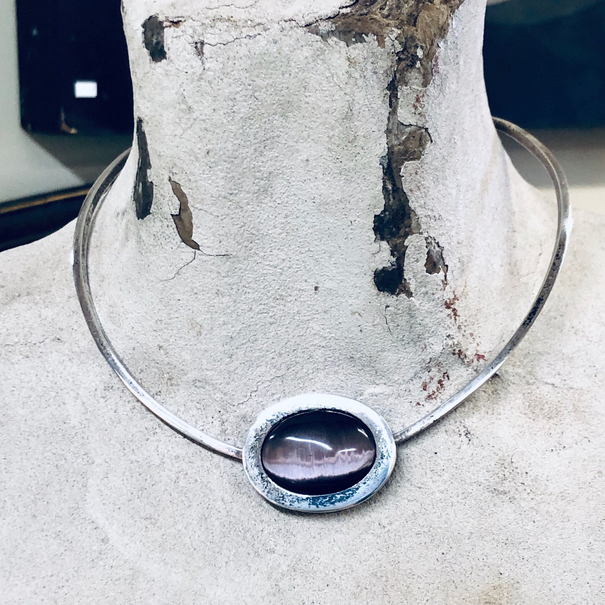 Vintage Choker, Silver Choker, Vintage Necklace, Tigers Eye Choker, Purple Tigers Eye, 950 Silver, Mothers Day Gift, Silver and Purple